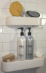 subway tile shower shelf